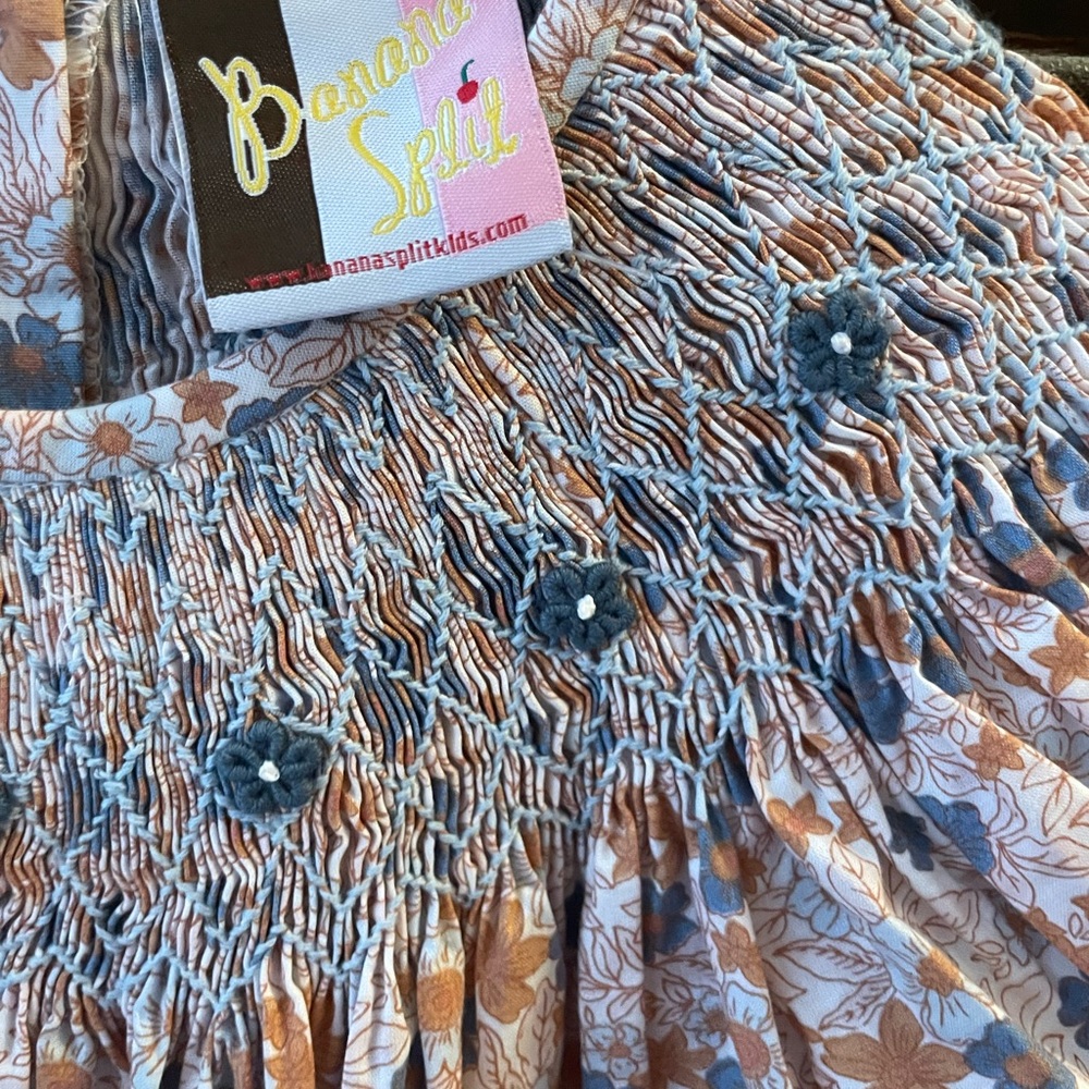 Elegant Floral Kids Dress in Orange and Blue - Picture 2 of 7